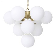 Chandelier in antique brass finish and shades in white glass 24-Icaro