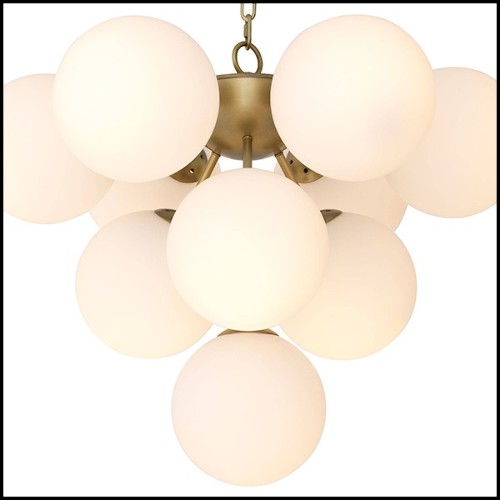 Chandelier en laiton finition antique et abats-jour en verre blanc 24-Icaro