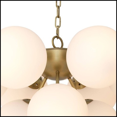 Chandelier in antique brass finish and shades in white glass 24-Icaro