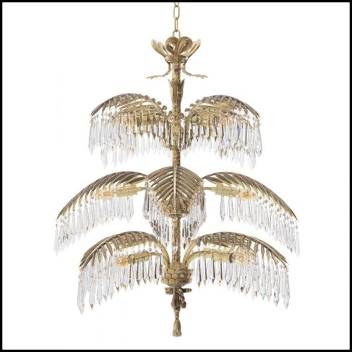 Chandelier en laiton finition vintage et verre cristal 24-Hildebrandt XL