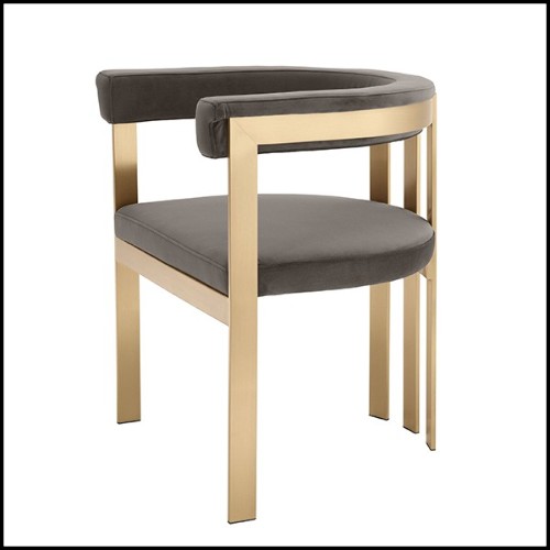 Chaise en acier inoxydable finition laiton brossé avec tissu velours finition Savona Grey 24-Clubhouse Grey