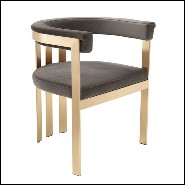 Chair in stainless steel in brushed brass finish with velvet fabric in Savona Grey finish 24-Clubhouse Grey
