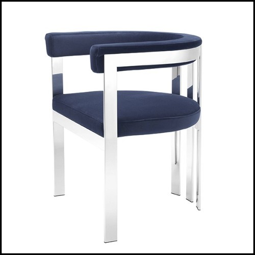 Chair in polished stainless steel with velvet fabric in Savona Midnight Blue finish 24-Clubhouse Blue