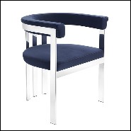 Chaise en acier inoxydable poli avec tissu velours finition Savona Midnight Blue 24-Clubhouse Blue