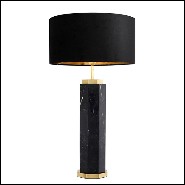 Table Lamp in marble with base in brass in antique finish and black shade 24-Newman Black
