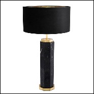 Table Lamp in marble with base in brass in antique finish and black shade 24-Newman Black