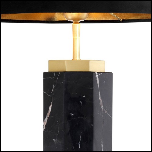 Table Lamp in marble with base in brass in antique finish and black shade 24-Newman Black