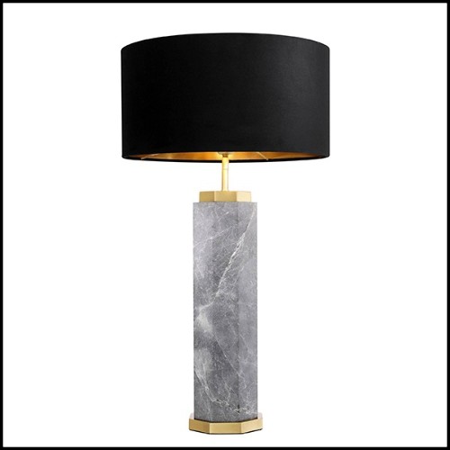Table Lamp in marble with base in brass in antique finish and black shade 24-Newman Grey