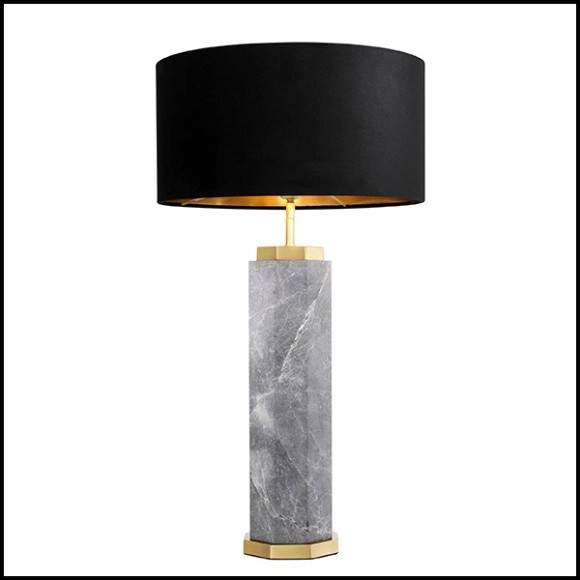 Lampe en marbre avec base en laiton finition antique et abat-jour noir 24-Newman Grey