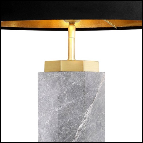 Table Lamp in marble with base in brass in antique finish and black shade 24-Newman Grey