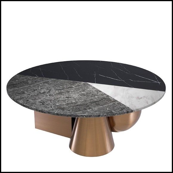 Table basse en acier inoxydable finition cuivre brossé et marbre résine 24-Tricolori