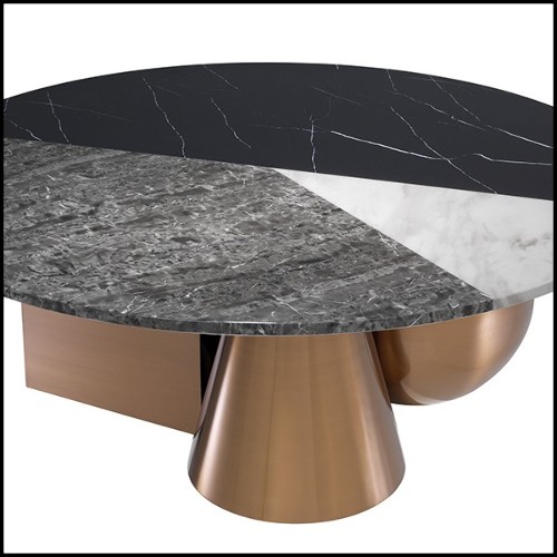 Table basse en acier inoxydable finition cuivre brossé et marbre résine 24-Tricolori