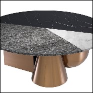 Table basse en acier inoxydable finition cuivre brossé et marbre résine 24-Tricolori