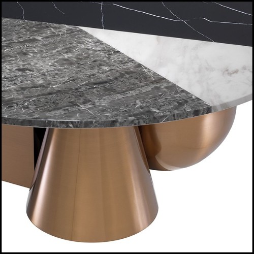 Coffee Table in stainless steel in brushed copper finish and resin marble 24-Tricolori