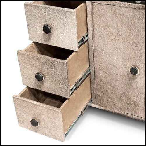 Buffet en bois massif couvert avec peau de buffle 162-Buffalo