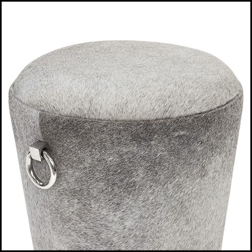 Tabouret en bois massif et couvert avec peau de buffle 162-Buffalo