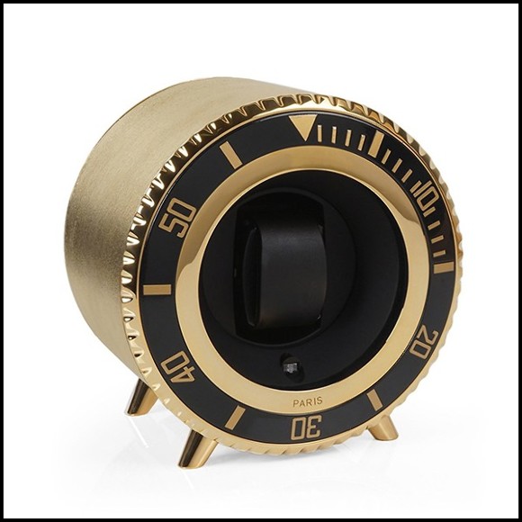 Watch Winder in blackened aluminium in nickel finish 185-Gold Leather