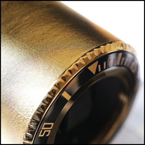 Watch Winder in blackened aluminium in nickel finish 185-Gold Leather