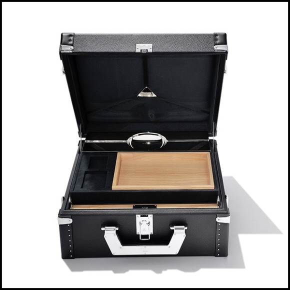 Suitcase covered with black Grained cowhide leather 186-Luxury Cuban Black or Red