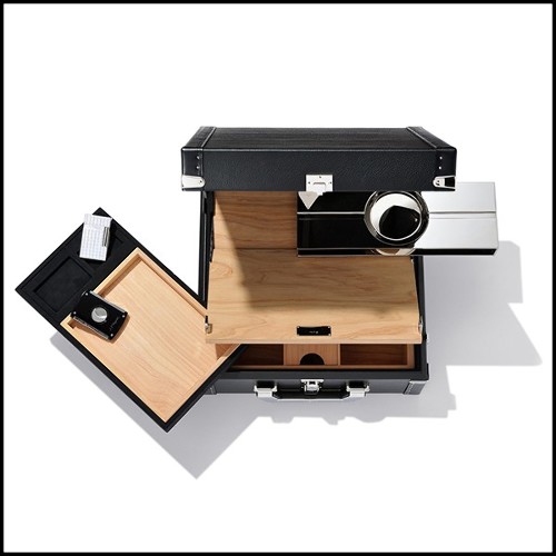 Suitcase covered with black Grained cowhide leather 186-Luxury Cuban Black or Red