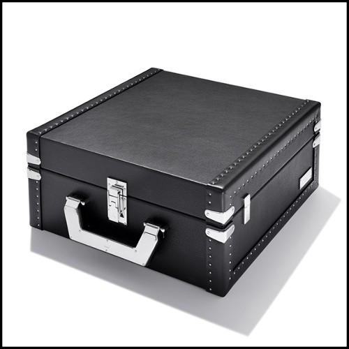 Suitcase covered with black Grained cowhide leather 186-Luxury Cuban Black or Red