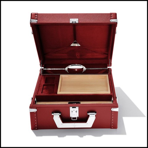 Suitcase covered with black Grained cowhide leather 186-Luxury Cuban Black or Red