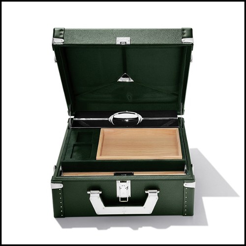 Suitcase covered with black Grained cowhide leather 186-Luxury Cuban Cognac or Green