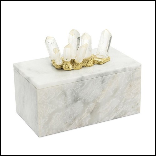 Boîte en marbre blanc avec couvercle 162-Quartz and White Marble
