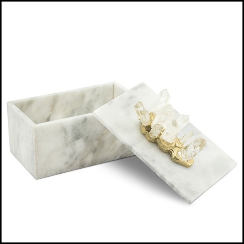 Boîte en marbre blanc avec couvercle 162-Quartz and White Marble