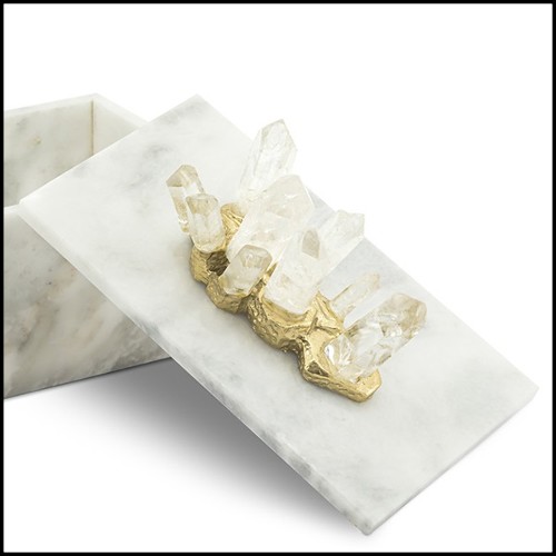 Box in white marble with lid 162-Quartz and White Marble