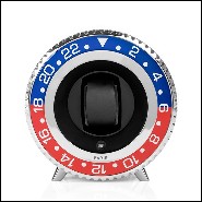 Watch Winder in blue and red aluminium in nickel finish 185-Red Leather