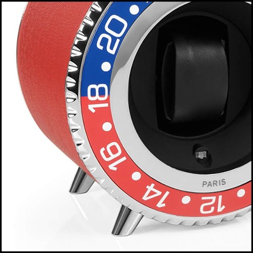 Remontoir de montre en aluminium bleu et rouge finition nickel 185-Red Leather