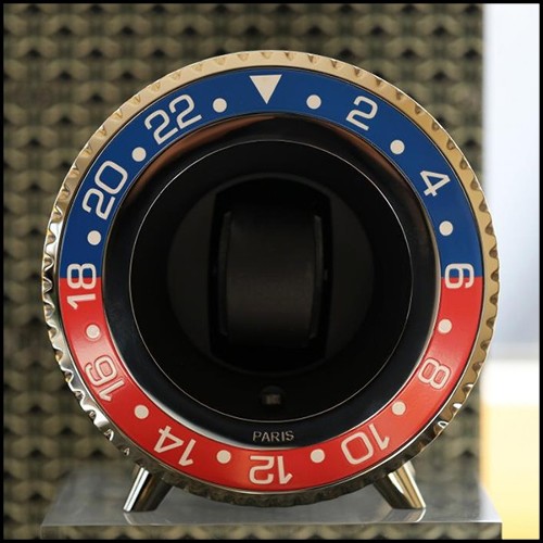 Watch Winder in blue and red aluminium in nickel finish 185-Red Leather