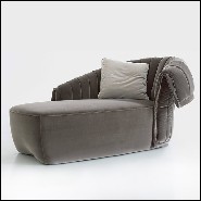 Chaise Longue avec structure en bois massif et couverte avec tissu velours gris 150-Great Rest