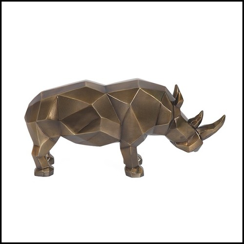 Sculpture en résine finition bronze patiné style cubisme 119-Rhino