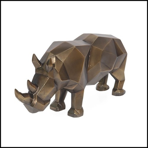 Sculpture en résine finition bronze patiné style cubisme 119-Rhino