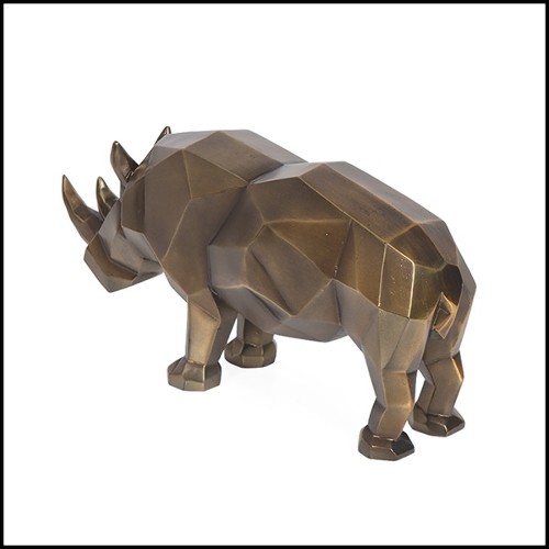 Sculpture en résine finition bronze patiné style cubisme 119-Rhino