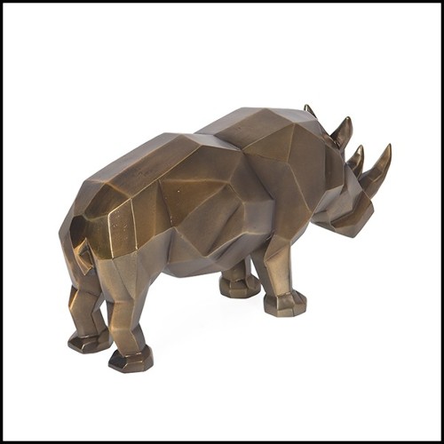Sculpture en résine finition bronze patiné style cubisme 119-Rhino