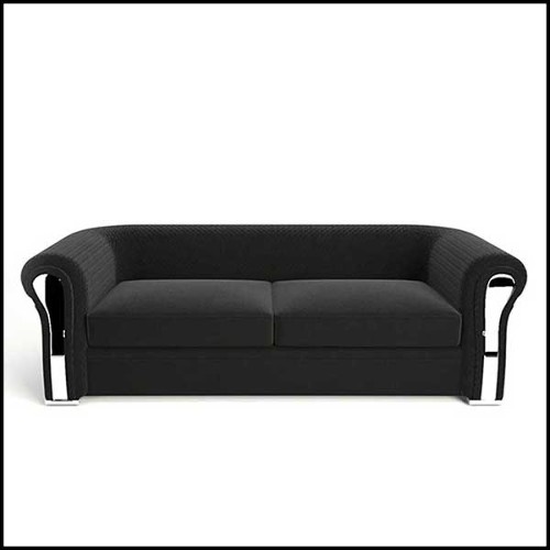 Sofa with solid wood structure and covered with black genuine leather nubuc 150-Bruce