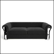Sofa with solid wood structure and covered with black genuine leather nubuc 150-Bruce
