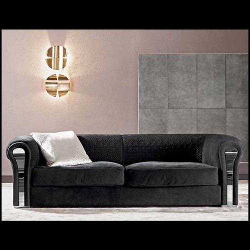 Sofa with solid wood structure and covered with black genuine leather nubuc 150-Bruce