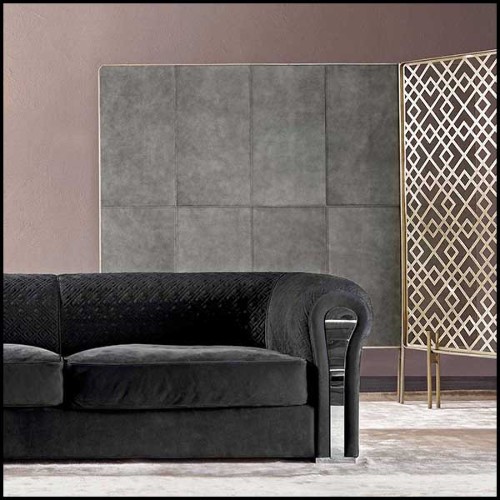 Canapé avec structure en bois massif et couvert avec cuir véritable nubuc coloris noir 150-Bruce