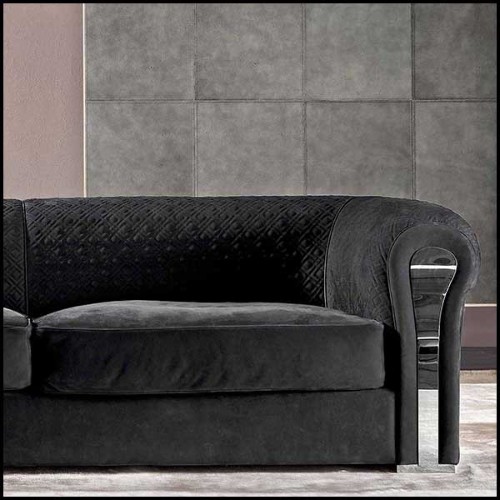 Sofa with solid wood structure and covered with black genuine leather nubuc 150-Bruce