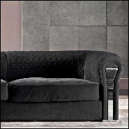 Sofa with solid wood structure and covered with black genuine leather nubuc 150-Bruce