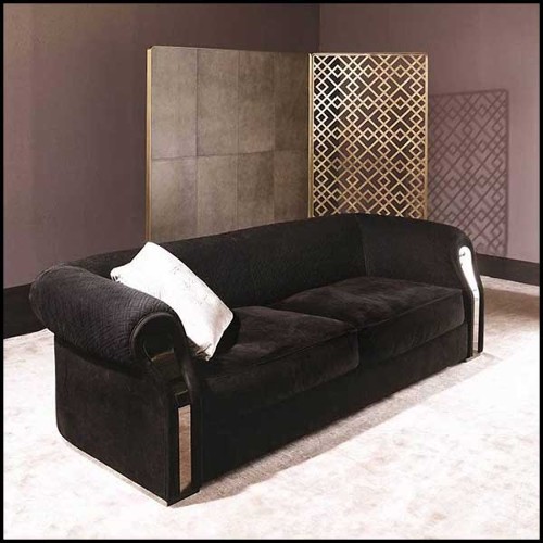 Sofa with solid wood structure and covered with black genuine leather nubuc 150-Bruce