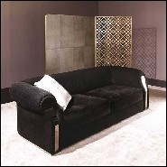 Sofa with solid wood structure and covered with black genuine leather nubuc 150-Bruce