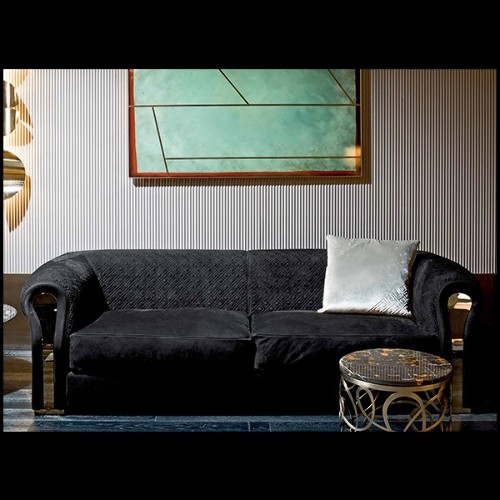 Sofa with solid wood structure and covered with black genuine leather nubuc 150-Bruce
