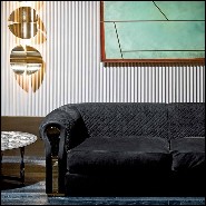 Canapé avec structure en bois massif et couvert avec cuir véritable nubuc coloris noir 150-Bruce