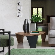 Table basse Set de 2 en noyer massif avec pieds en noyer massif et un pied en métal noir mat 163-Triple Walnut