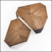 Table basse Set de 2 en noyer massif avec pieds en noyer massif et un pied en métal noir mat 163-Triple Walnut